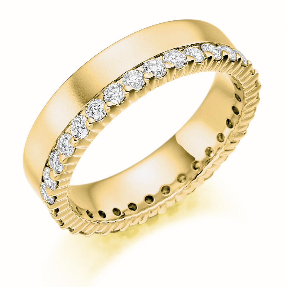 Offset Claw-Set Diamond Full Eternity Ring, 1.0ct in Yellow Gold