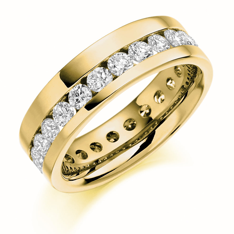 Offset Channel-Set Diamond Full Eternity Ring with Right-Hand, 1.5ct in Yellow Gold