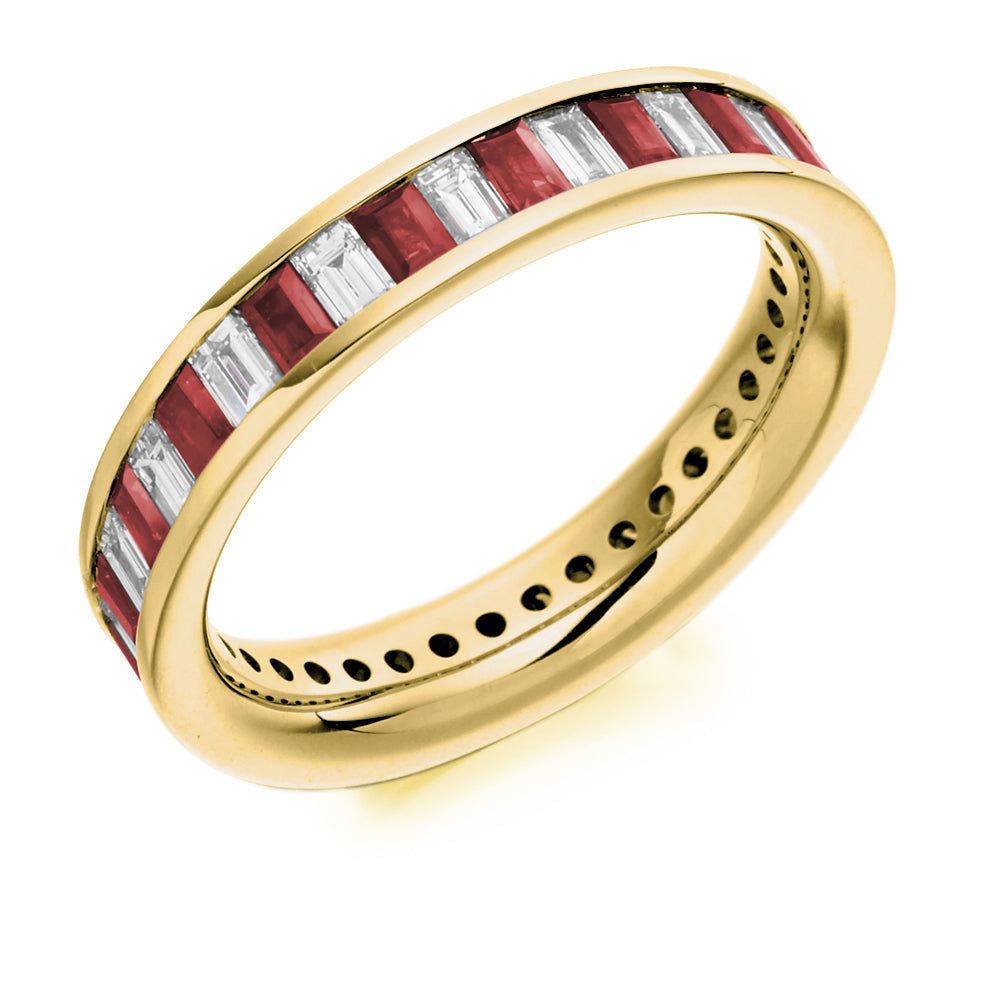 Ruby & Diamond Full Eternity Ring, 0.98ct in Yellow Gold