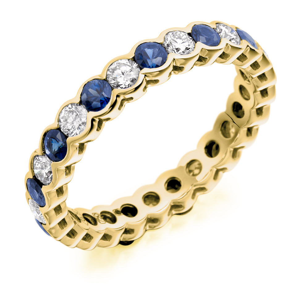 Sapphire & Diamond Full Eternity Ring, 0.83ct in Yellow Gold