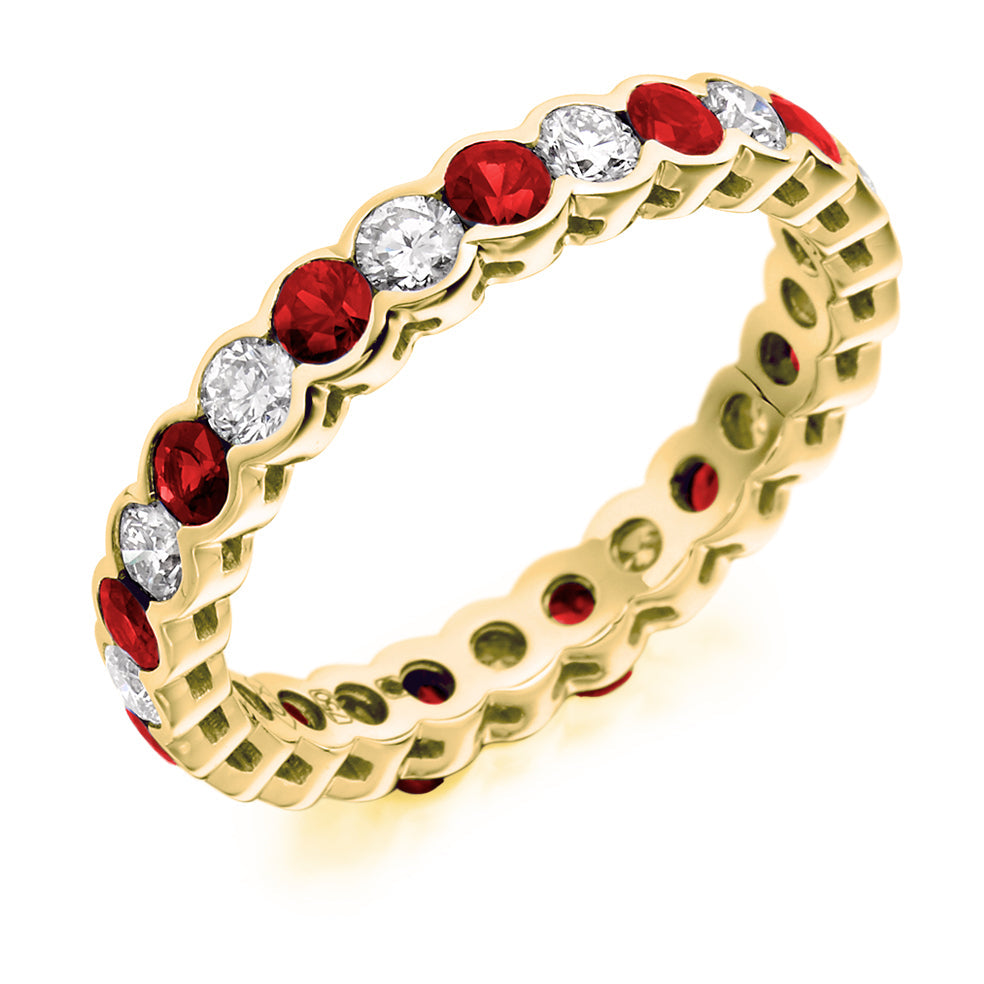 Ruby & Diamond Full Eternity Ring, 0.83ct in Yellow Gold