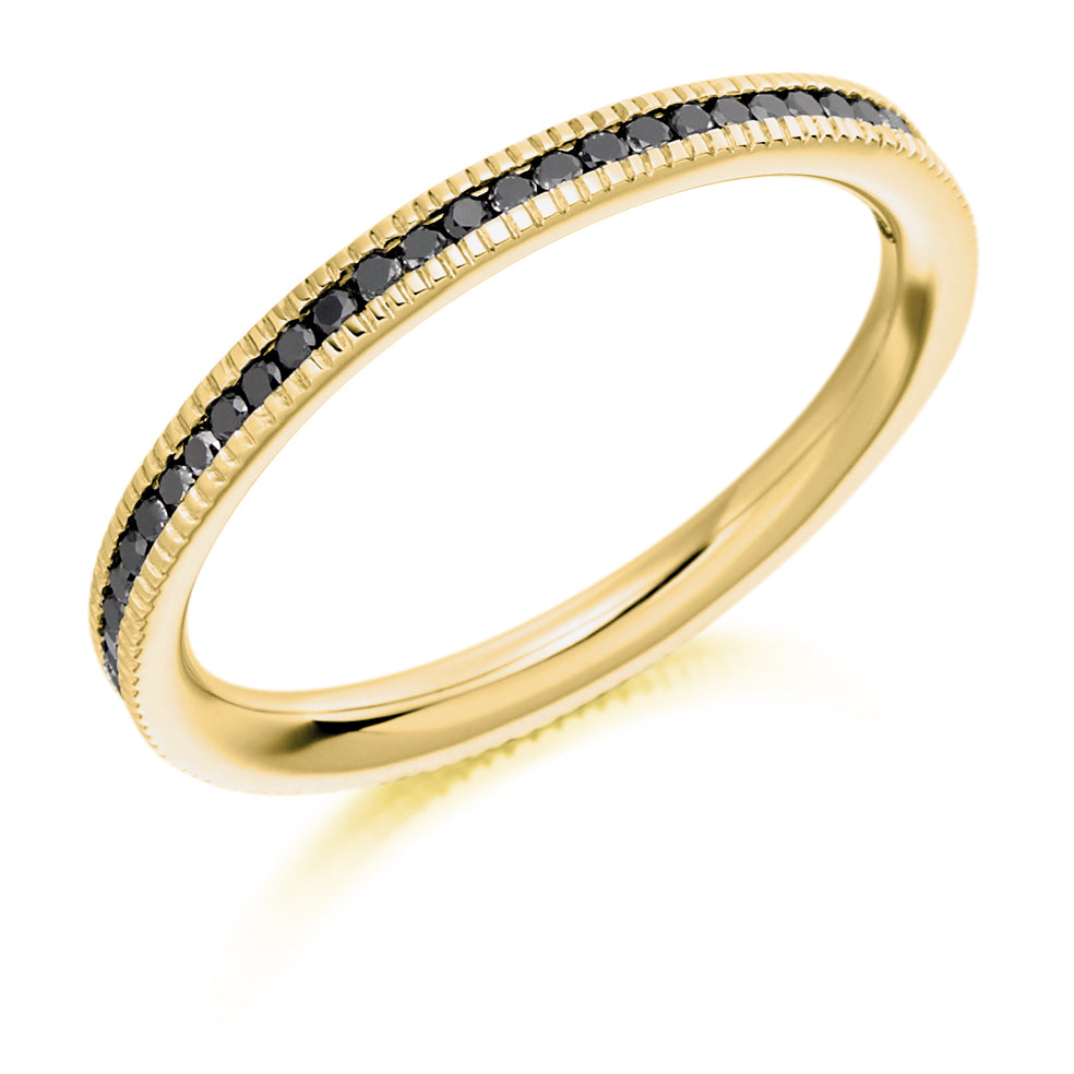 Black Diamond & Diamond Full Eternity Ring in Yellow Gold