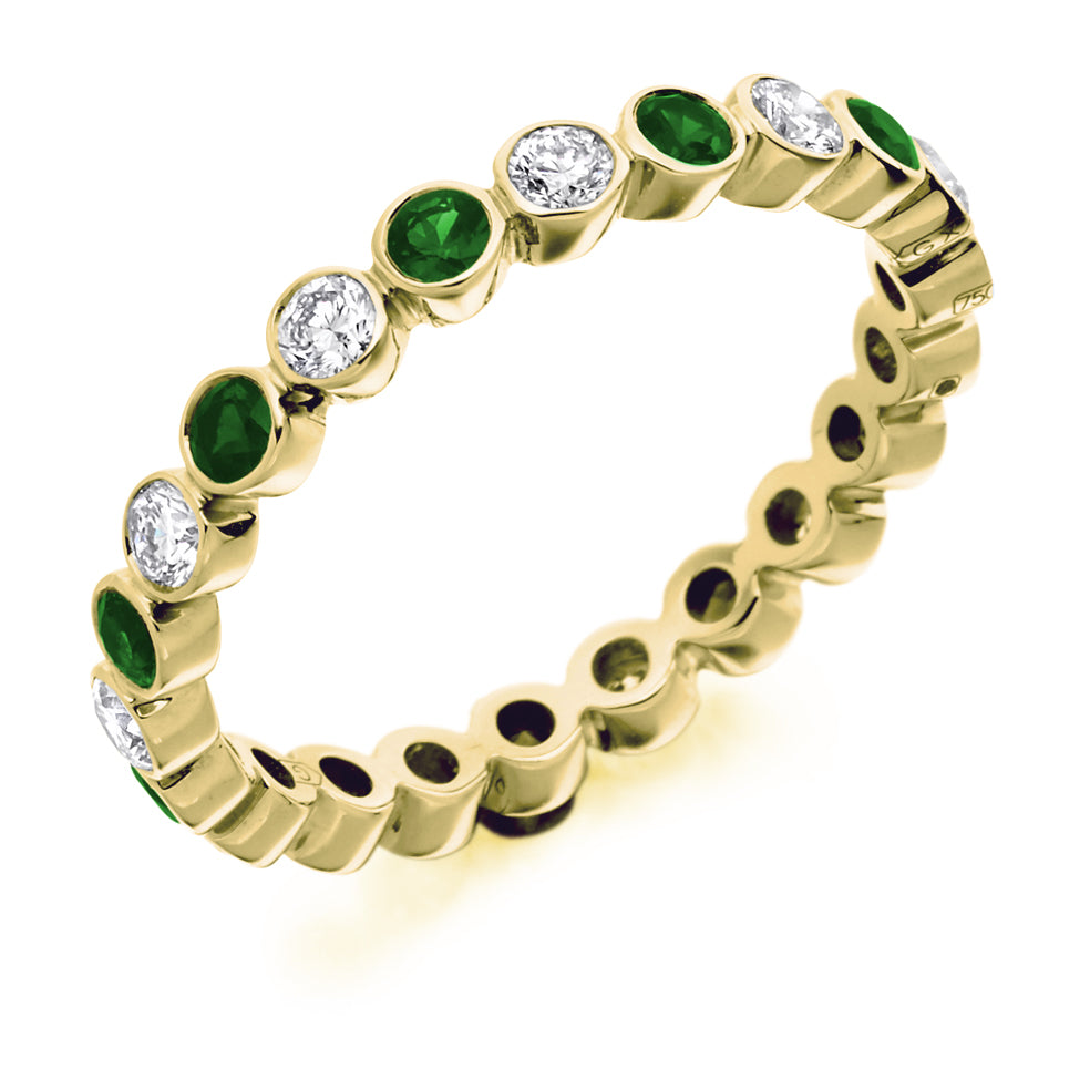 Emerald & Diamond Full Eternity Ring, 0.52ct in Yellow Gold
