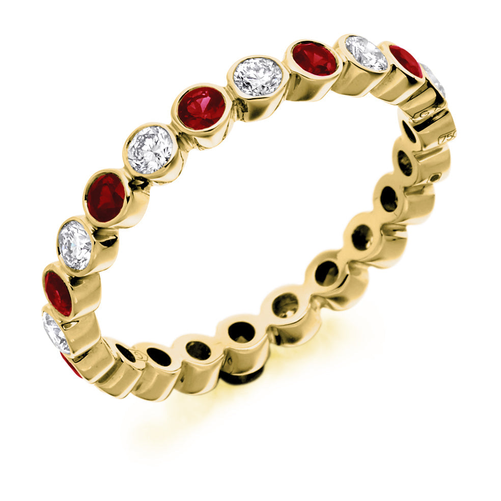 Ruby & Diamond Full Eternity Ring, 0.52ct in Yellow Gold
