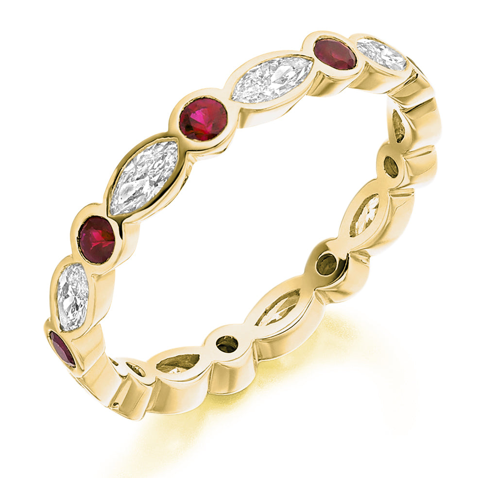 Ruby & Diamond Full Eternity Ring, 0.86ct in Yellow Gold