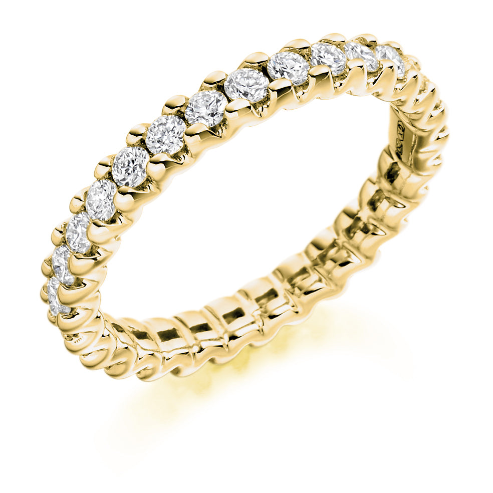 Claw-Set Diamond Full Eternity Ring B, 1.0ct in Yellow Gold