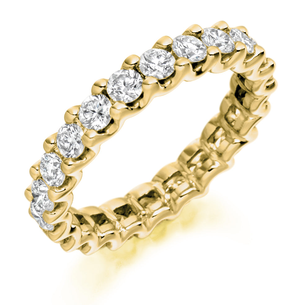 Claw-Set Diamond Full Eternity Ring C, 2.0ct in Yellow Gold