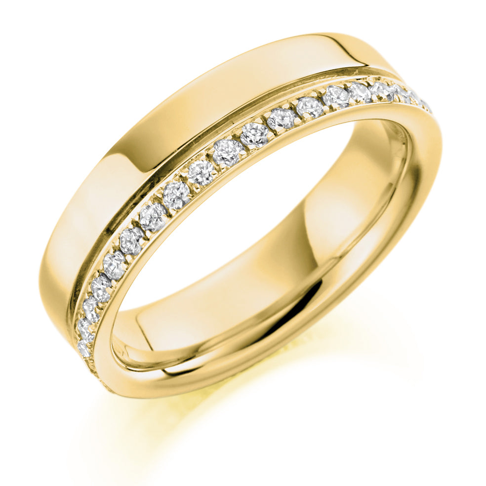 Offset Grain-Set Diamond Full Eternity Ring, 0.6ct in Yellow Gold
