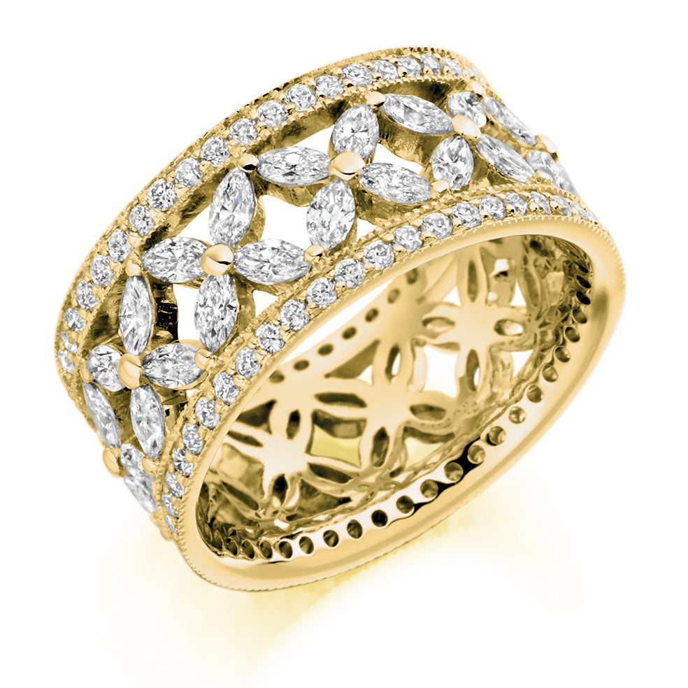 Milgrain Claw-Set Full Eternity Ring, 2.8ct total in Yellow Gold