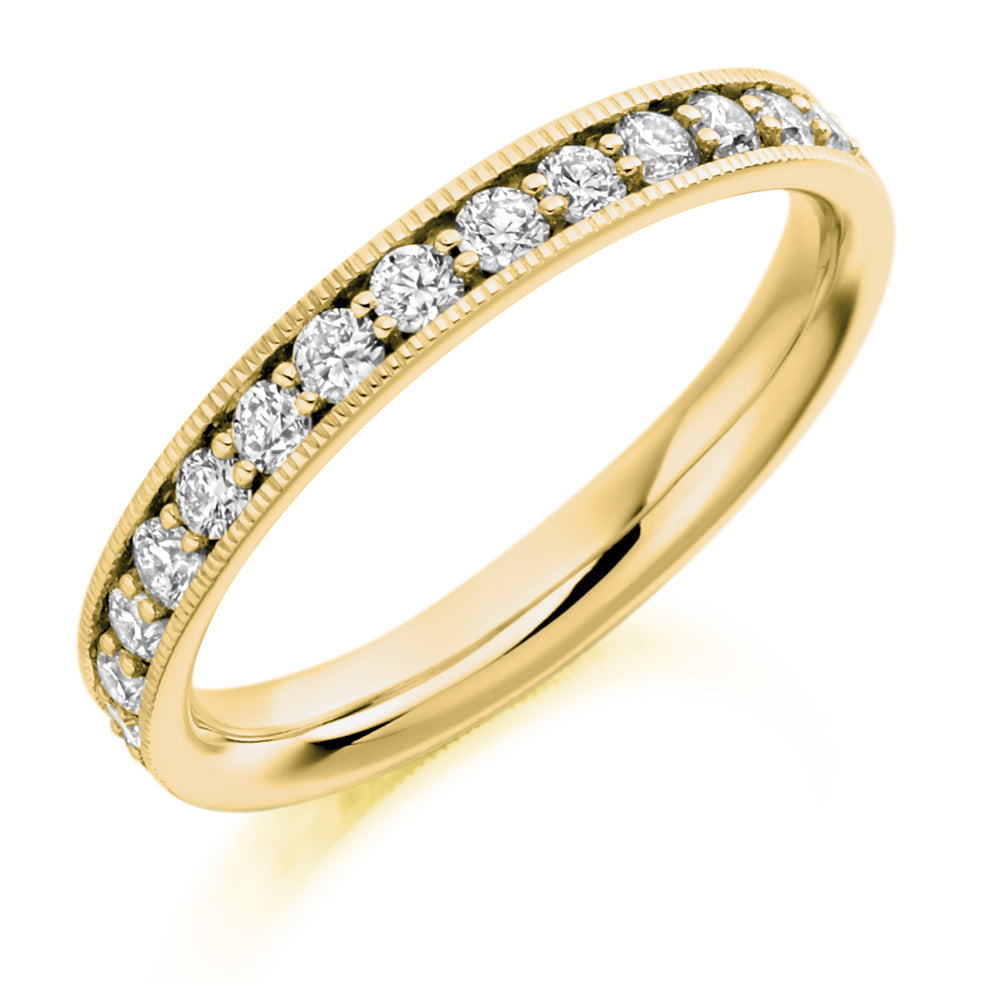 Milgrain Grain-Set Diamond Full Eternity Ring, 1.0ct in Yellow Gold