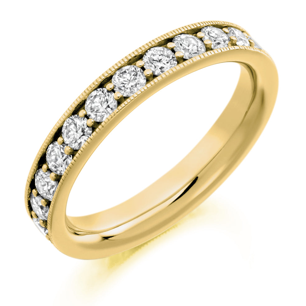 Milgrain Grain-Set Diamond Full Eternity Ring, 1.5ct in Yellow Gold
