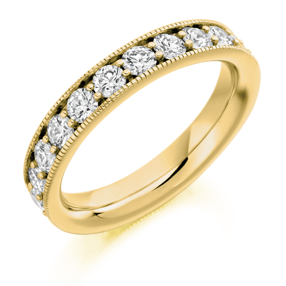 Milgrain Grain-Set Diamond Full Eternity Ring, 2.0ct in Yellow Gold