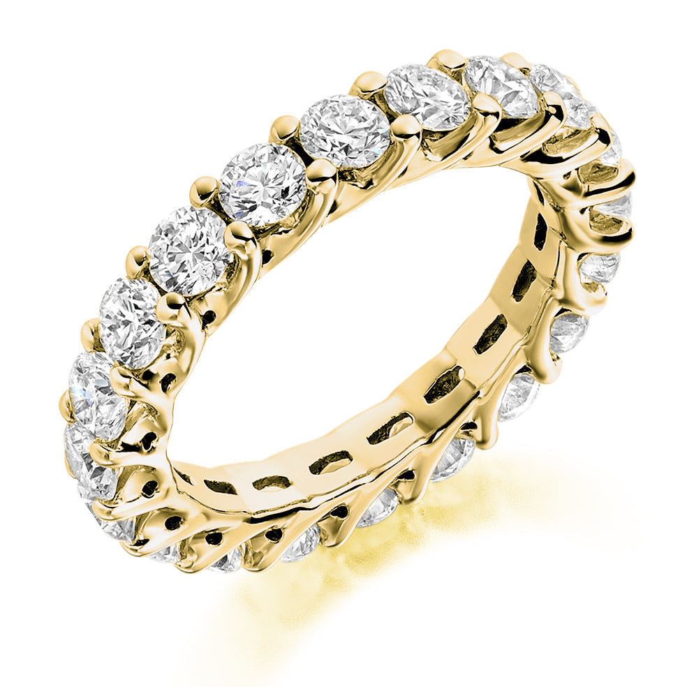 Claw-Set Diamond Full Eternity Ring F, 3.0ct in Yellow Gold