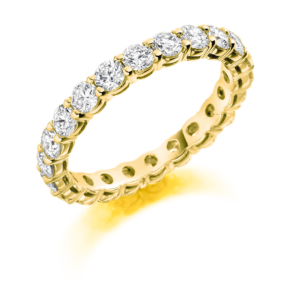 Claw-Set Diamond Full Eternity Ring E, 1.5ct in Yellow Gold