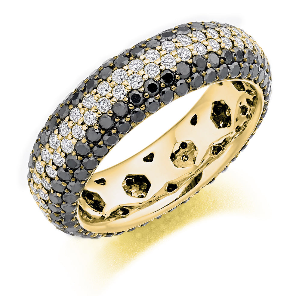Black Diamond & Diamond Full Eternity Ring, 0.95ct in Yellow Gold