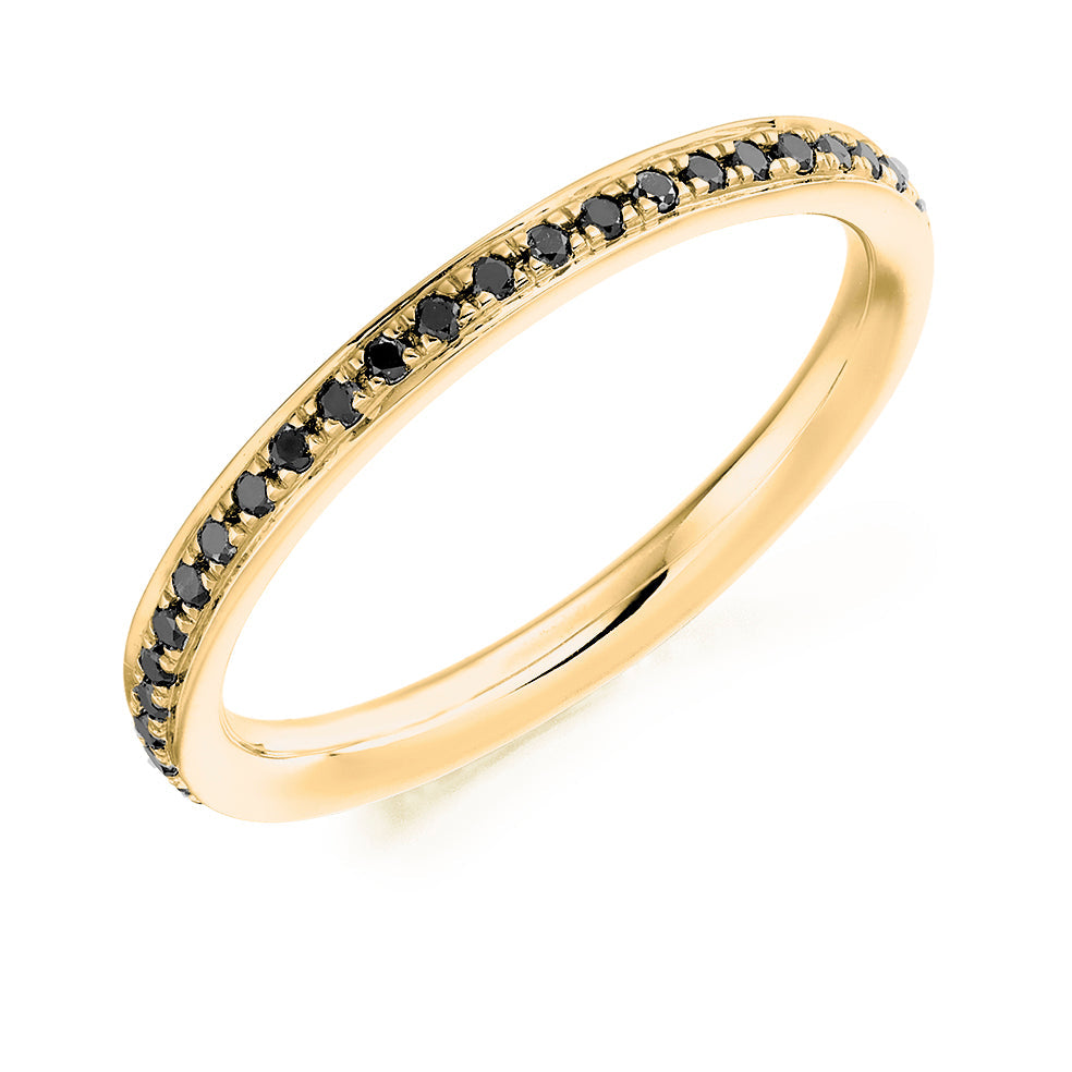 Black Diamond & Diamond Full Eternity Ring with Grain-Set in Yellow Gold