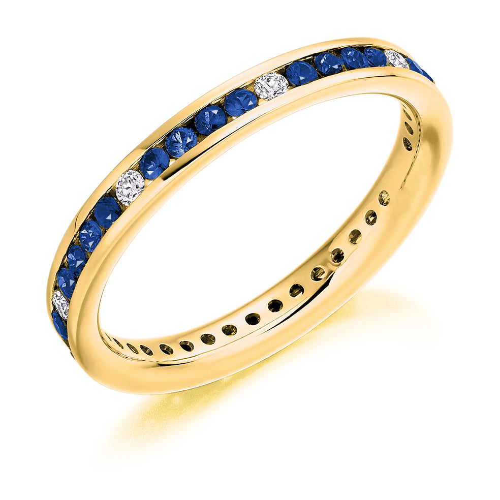 Sapphire & Diamond Full Eternity Ring, 0.13ct in Yellow Gold