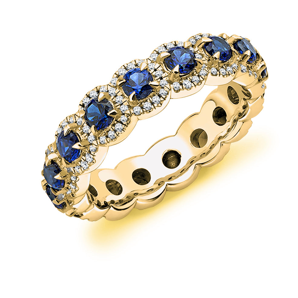 Sapphire & Diamond Full Eternity Ring with Right-Hand, 0.35ct in Yellow Gold