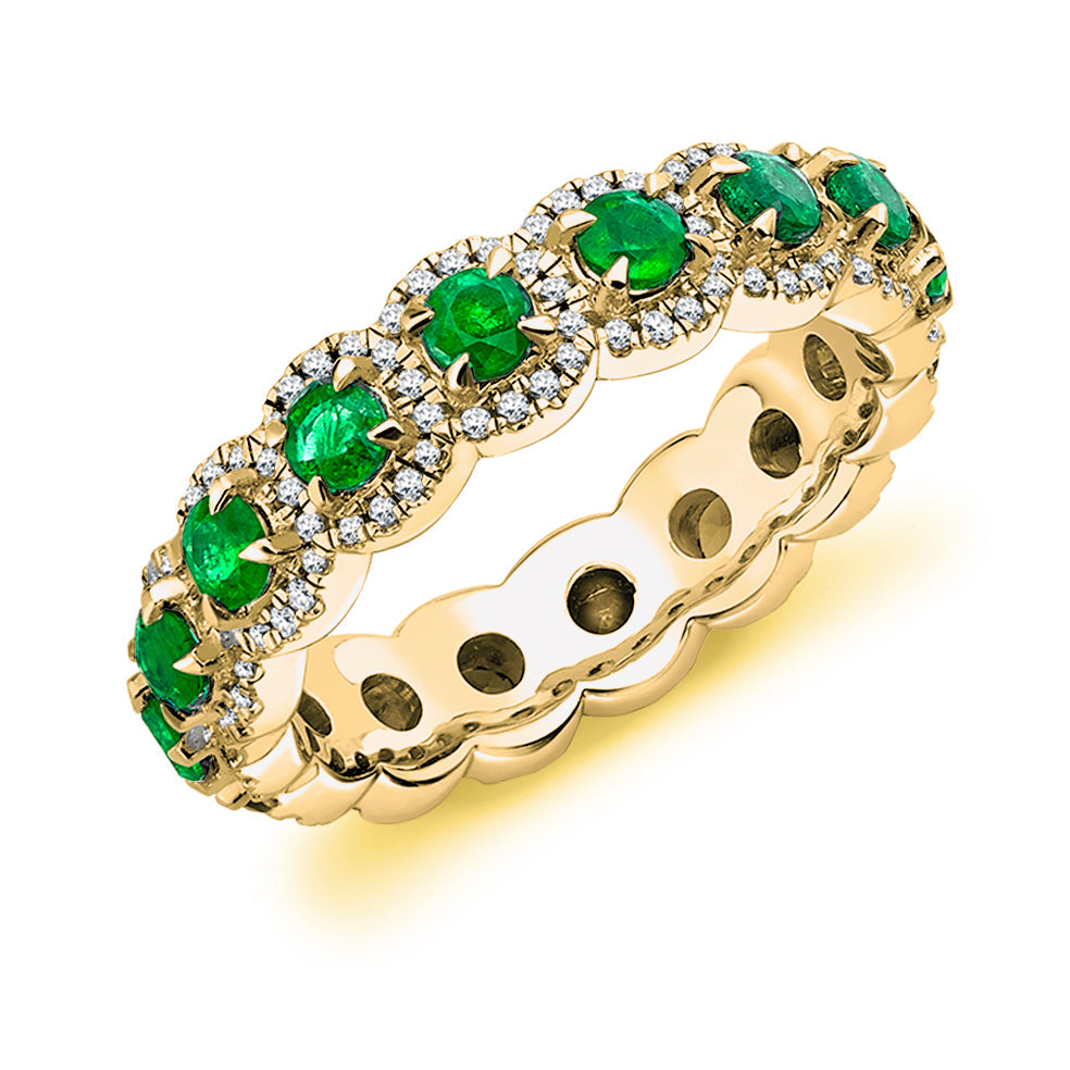Emerald & Diamond Full Eternity Ring, 0.35ct in Yellow Gold