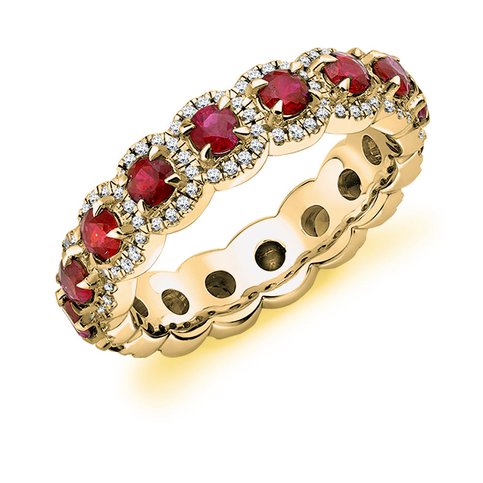 Ruby & Diamond Full Eternity Ring, 0.35ct in Yellow Gold