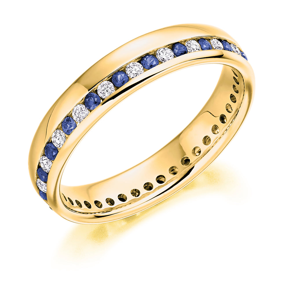 Sapphire & Diamond Full Eternity Ring, 0.27ct in Yellow Gold