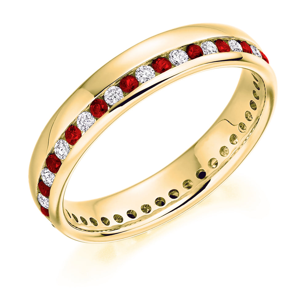 Ruby & Diamond Full Eternity Ring, 0.27ct in Yellow Gold