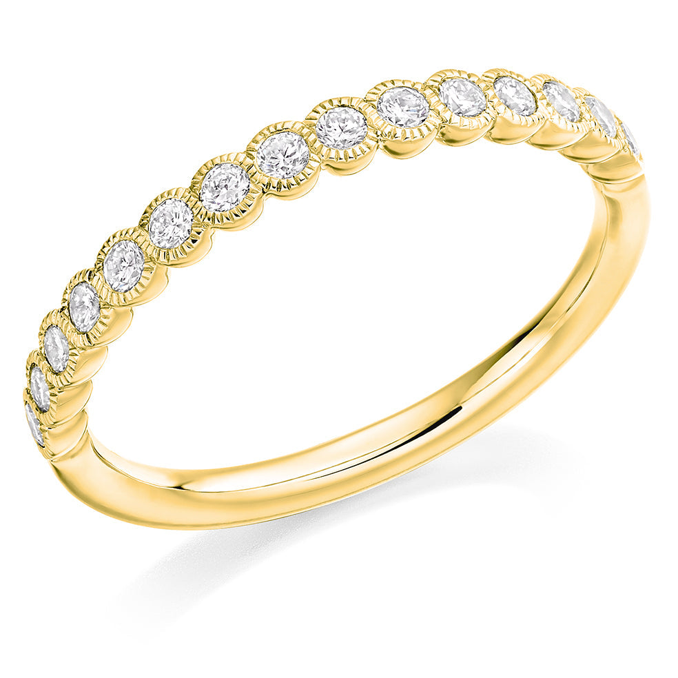 Milgrain Rubover Half Eternity Ring, 0.25ct total (HET10728) in Yellow Gold