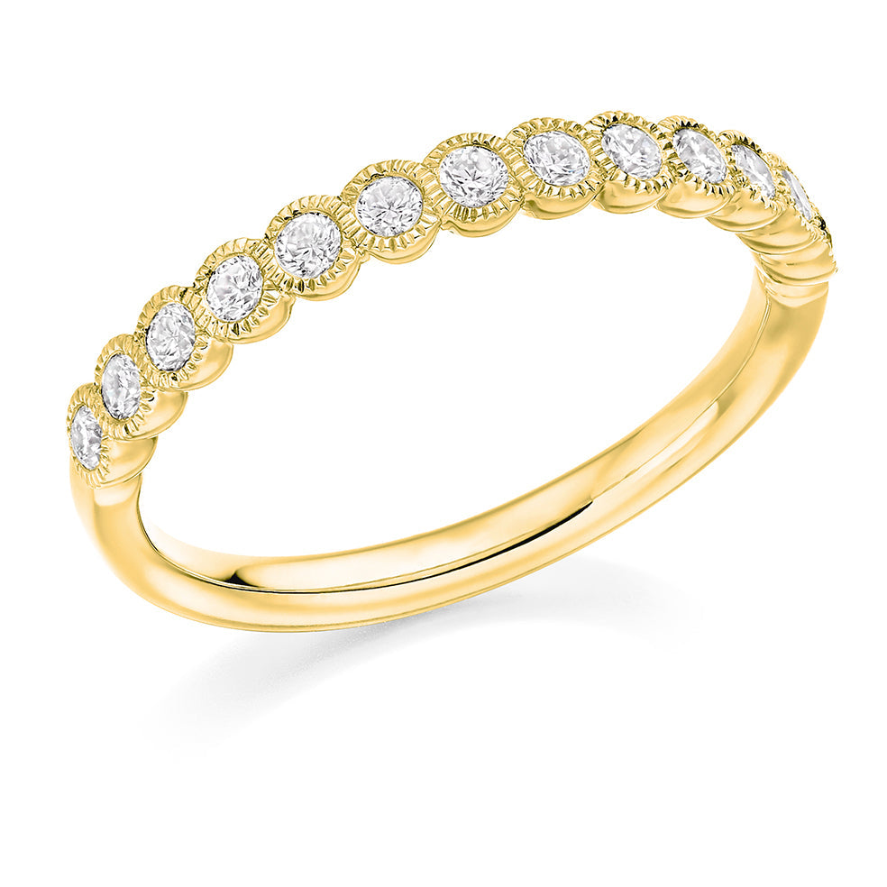 Milgrain Rubover Half Eternity Ring, 0.33ct total in Yellow Gold