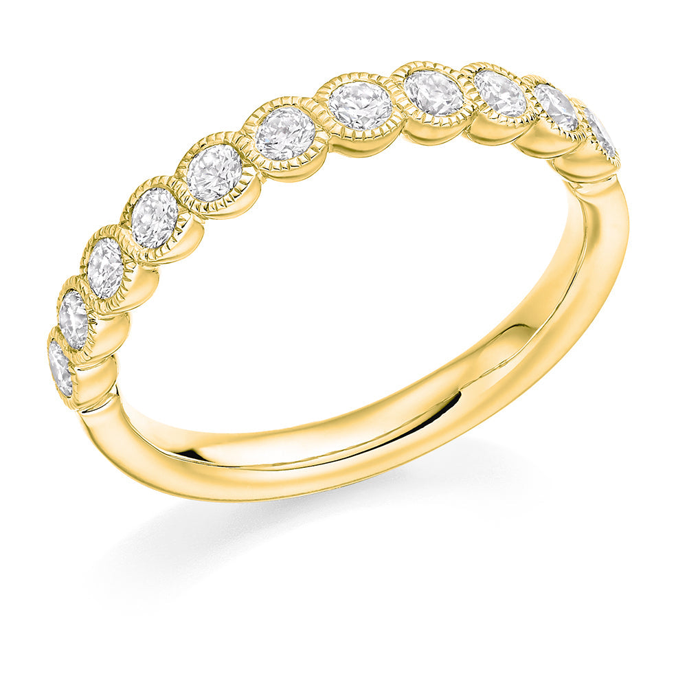 Milgrain Rubover Half Eternity Ring, 0.5ct total in Yellow Gold