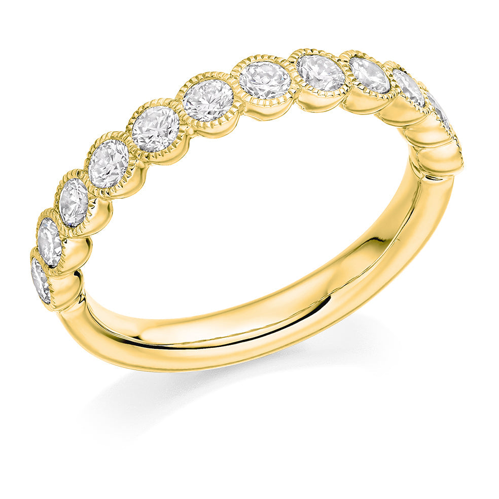 Milgrain Rubover Half Eternity Ring, 0.75ct total in Yellow Gold