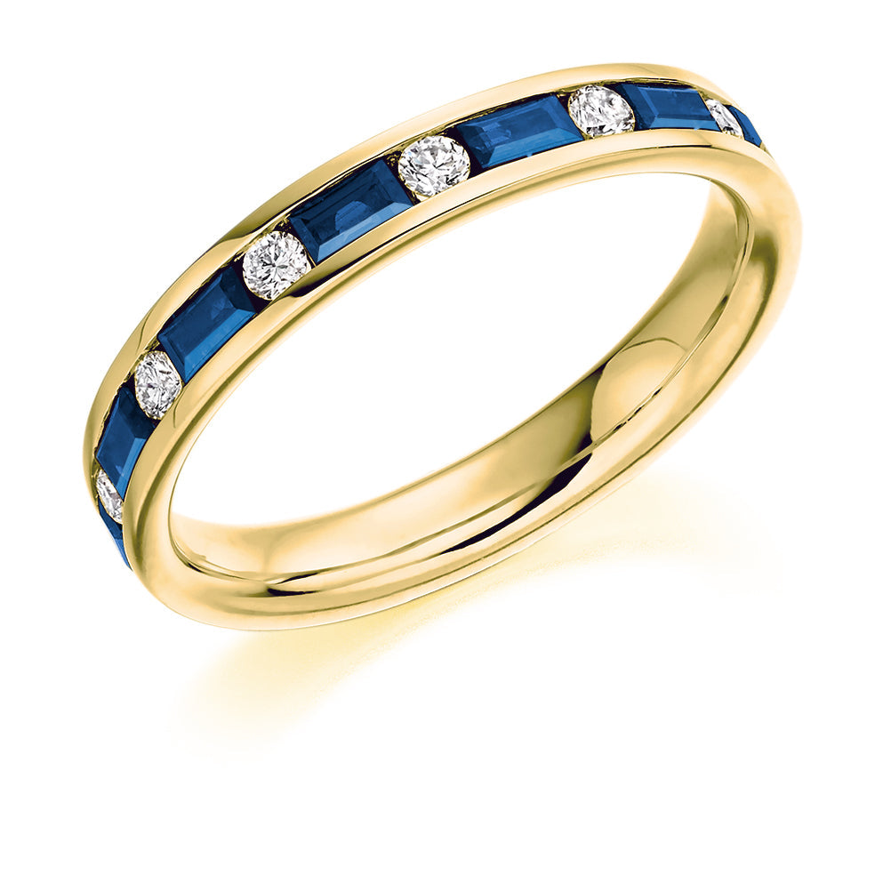 Sapphire & Diamond Half Eternity Ring, 0.16ct in Yellow Gold