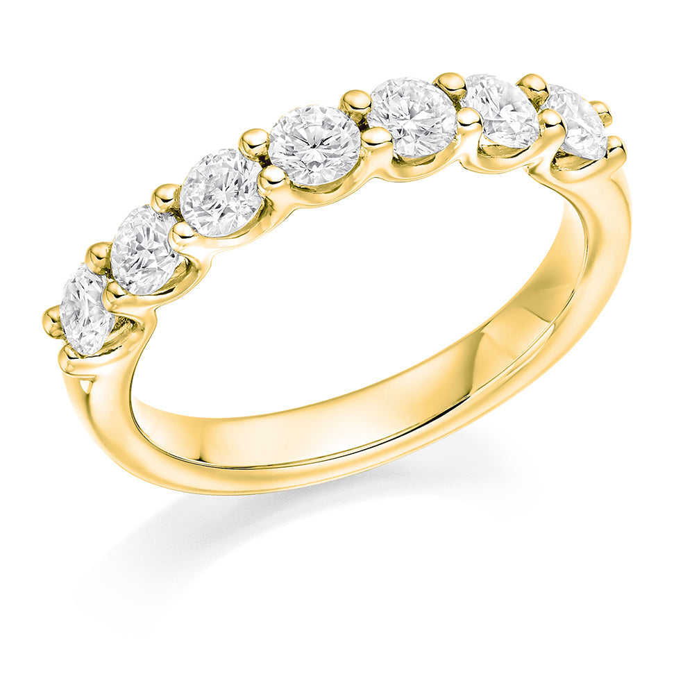Claw-Set Diamond Half Eternity Ring B, 1.0ct in Yellow Gold