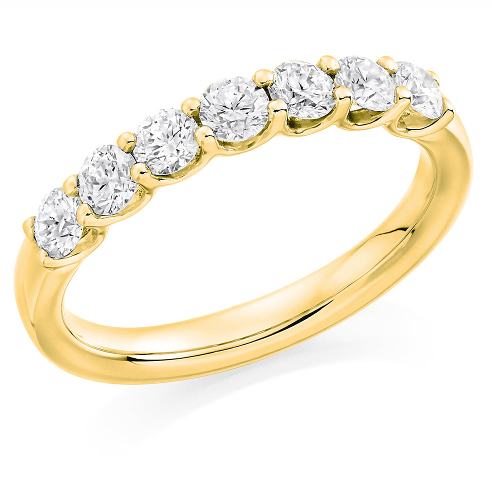 Claw-Set Diamond Half Eternity Ring B, 0.75ct in Yellow Gold