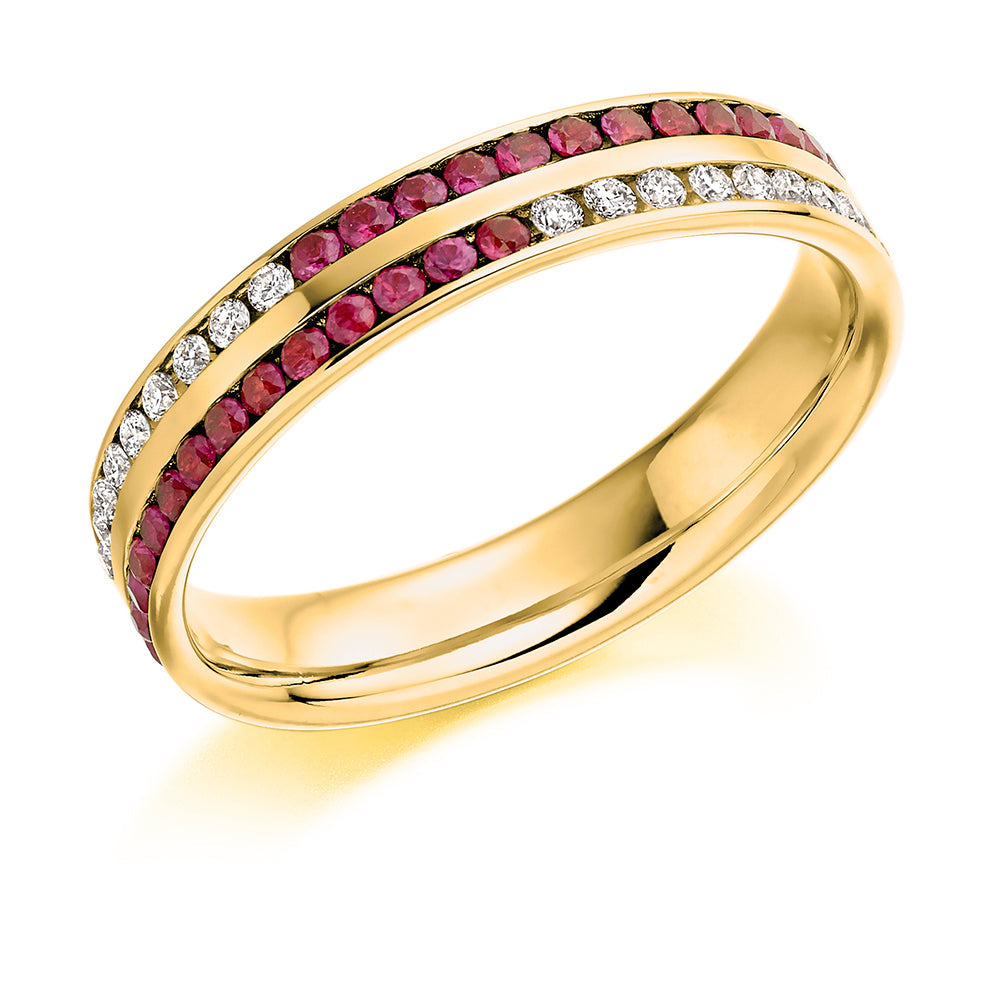 Ruby & Diamond Half Eternity Ring B, 0.16ct in Yellow Gold