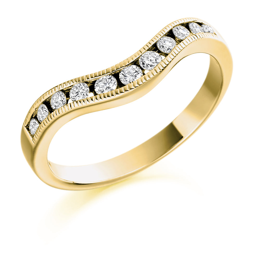 Shaped Milgrain Channel-Set Half Eternity Ring, 0.27ct total in Yellow Gold