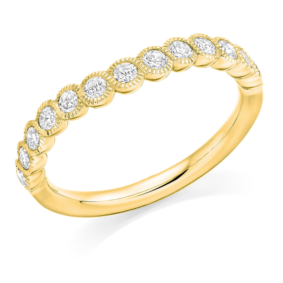 Curved Milgrain Rubover Diamond Half Eternity Ring, 0.25ct in Yellow Gold