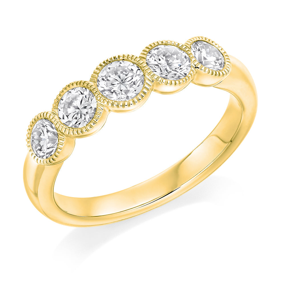 Milgrain Rubover Diamond Half Eternity Ring, 1.0ct in Yellow Gold