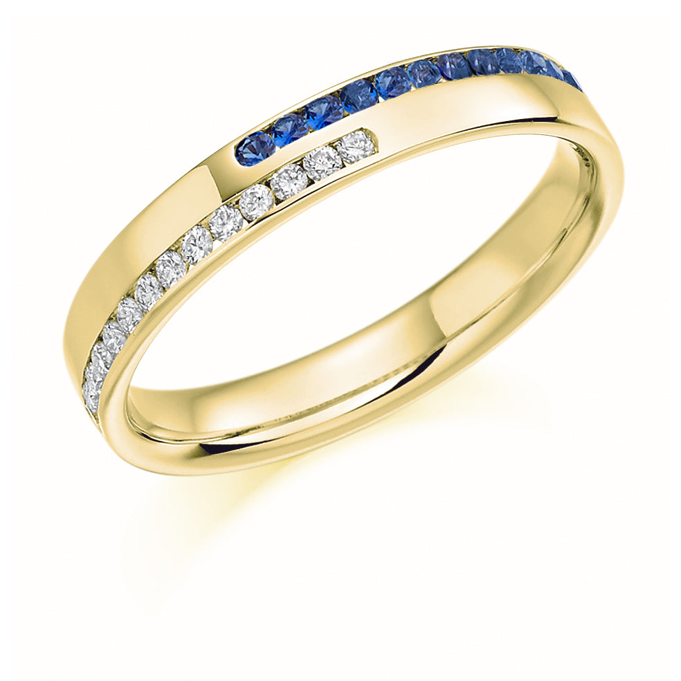 Sapphire & Diamond Half Eternity Ring with Channel-Set, 0.15ct in Yellow Gold