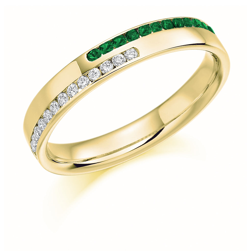 Emerald & Diamond Half Eternity Ring, 0.15ct in Yellow Gold