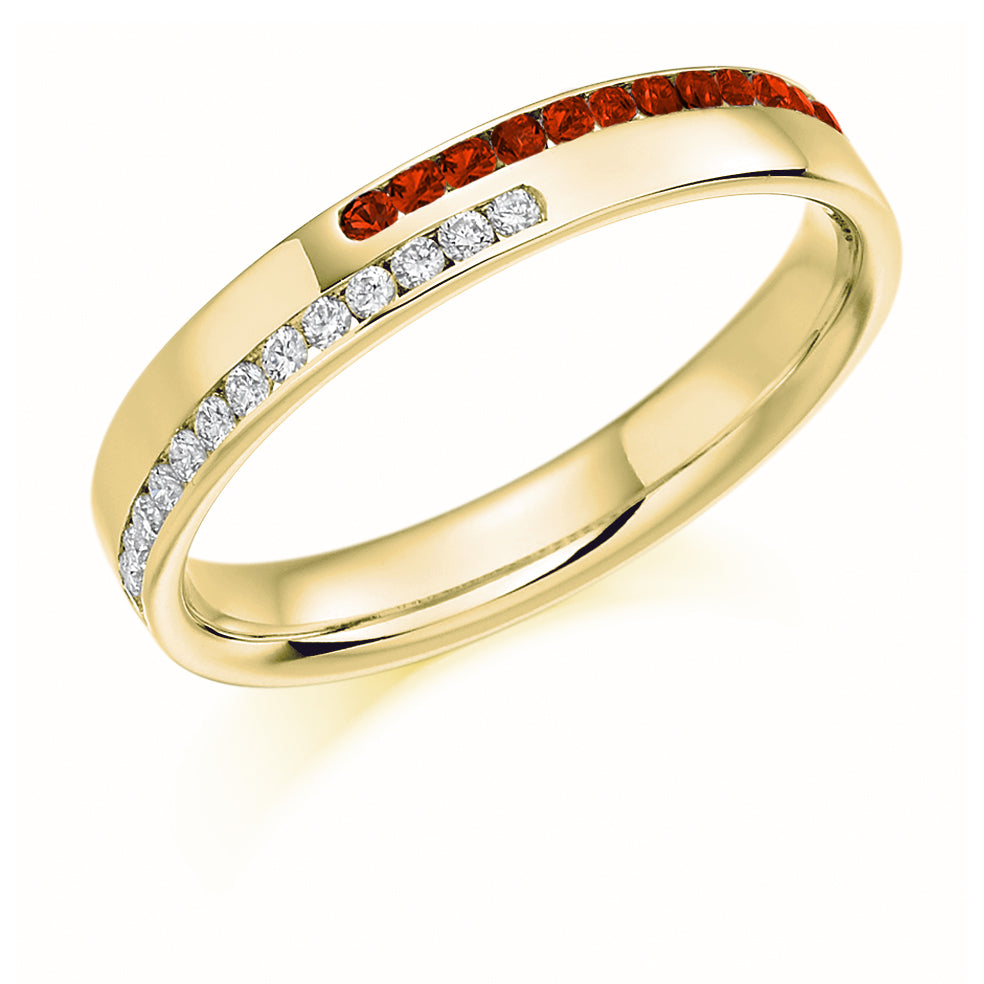 Ruby & Diamond Half Eternity Ring B, 0.15ct in Yellow Gold