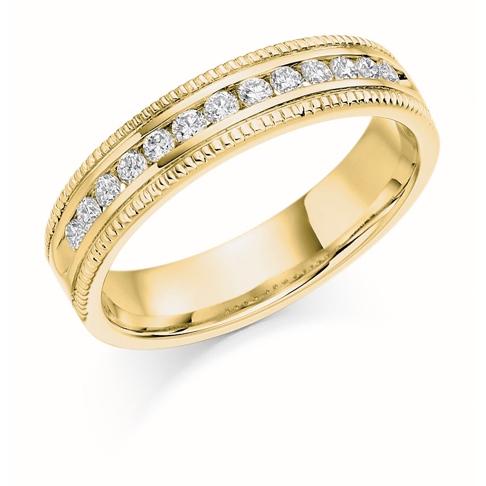Milgrain Channel-Set Half Eternity Ring, 0.25ct total (HET1183) in Yellow Gold