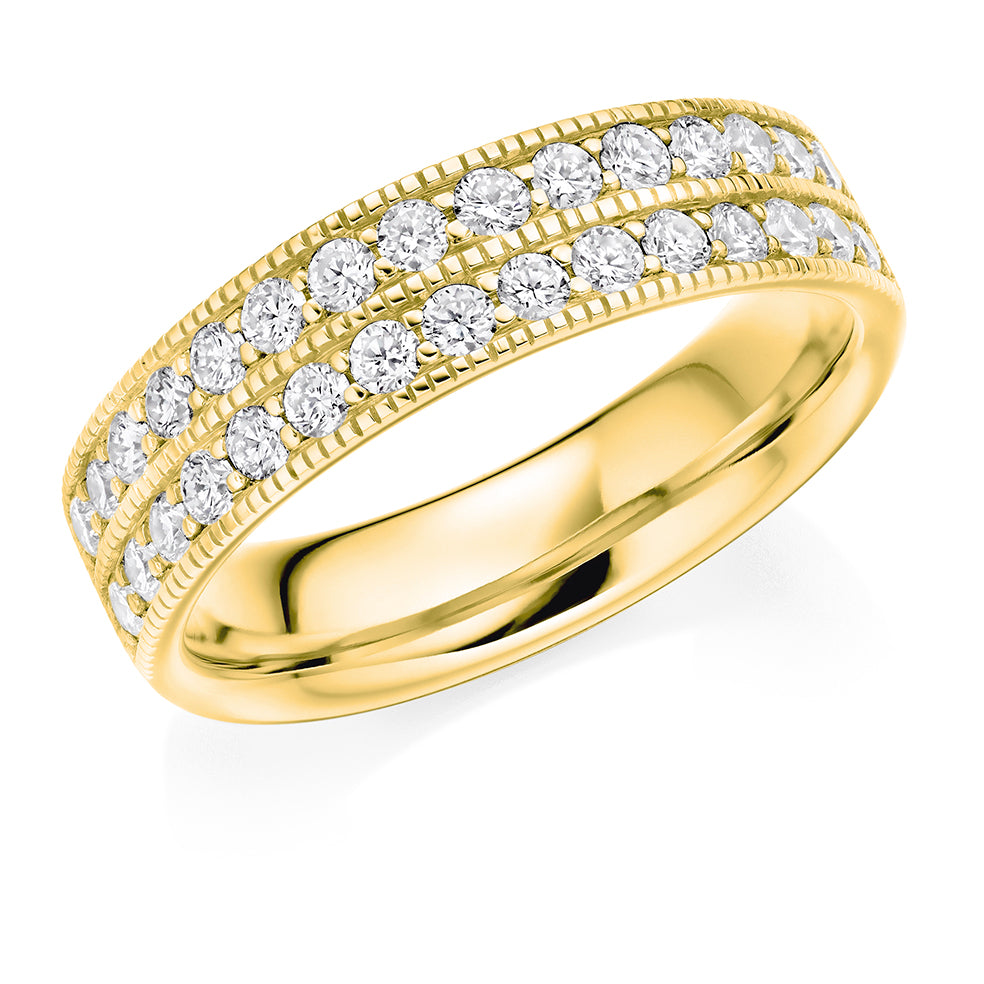 Milgrain Grain-Set Diamond Half Eternity Ring, 0.66ct in Yellow Gold