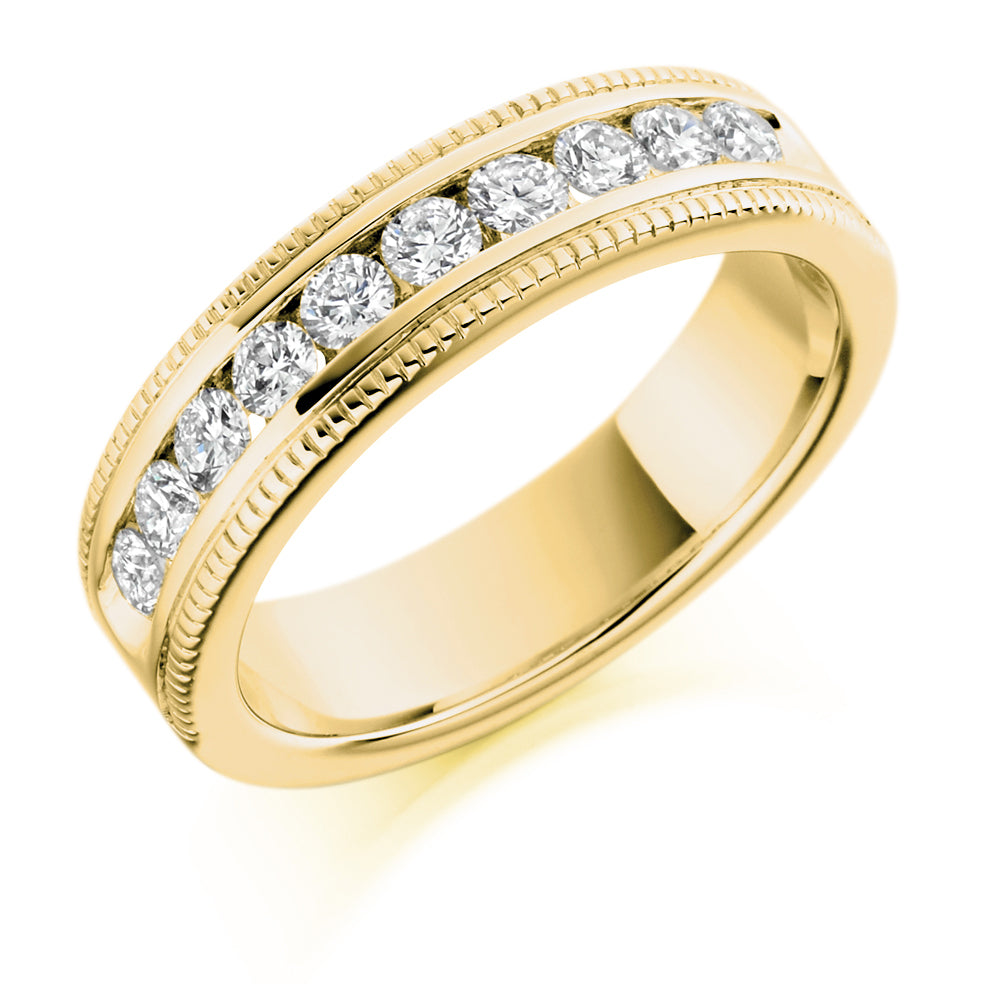 Milgrain Channel-Set Half Eternity Ring, 0.5ct total in Yellow Gold