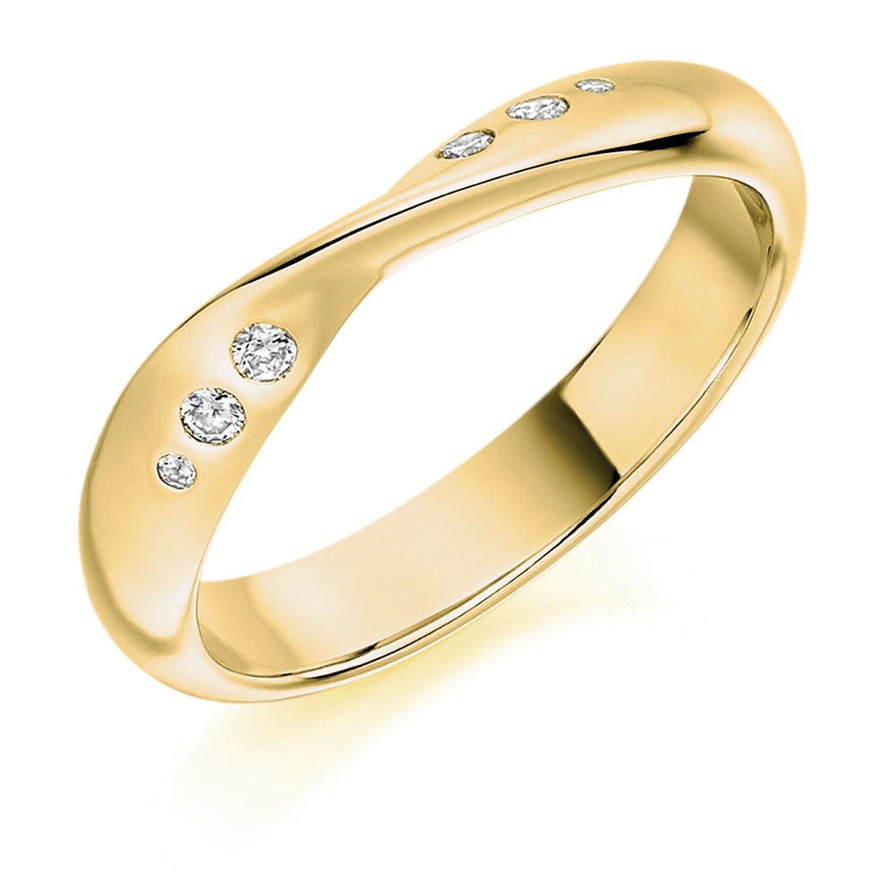 Shaped Rubover Half Eternity Ring, 0.09ct total in Yellow Gold