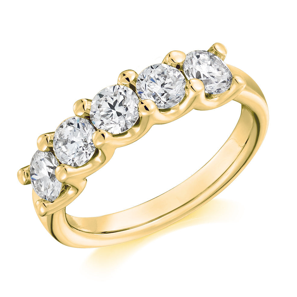 Claw-Set Diamond Half Eternity Ring, 1.5ct in Yellow Gold
