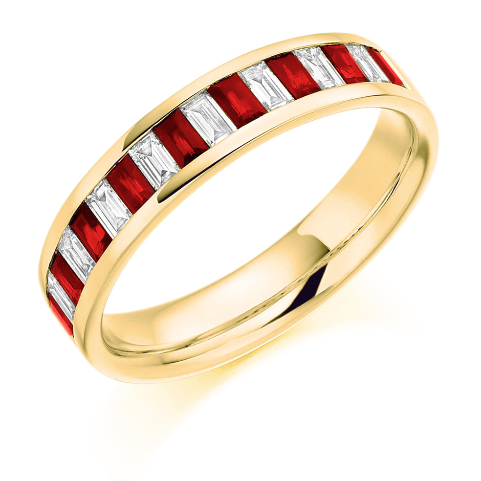Ruby & Diamond Half Eternity Ring, 0.31ct in Yellow Gold