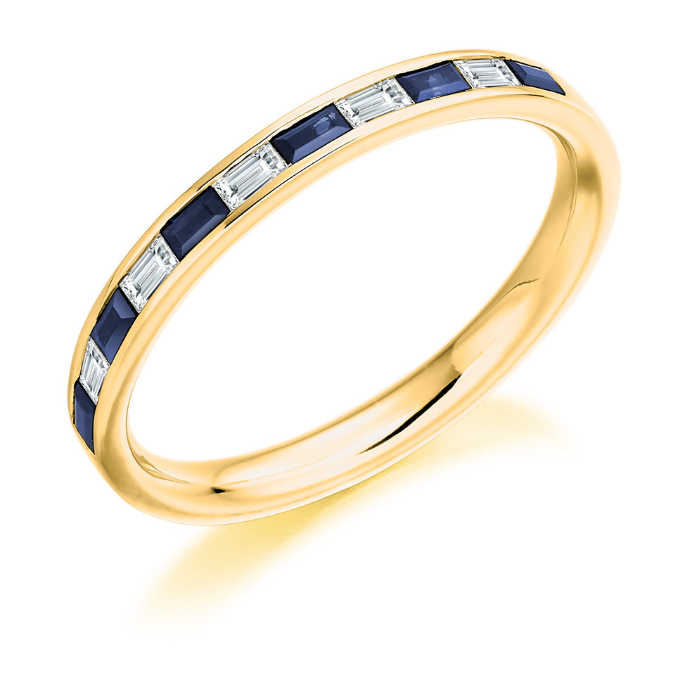 Sapphire & Diamond Half Eternity Ring B, 0.15ct in Yellow Gold