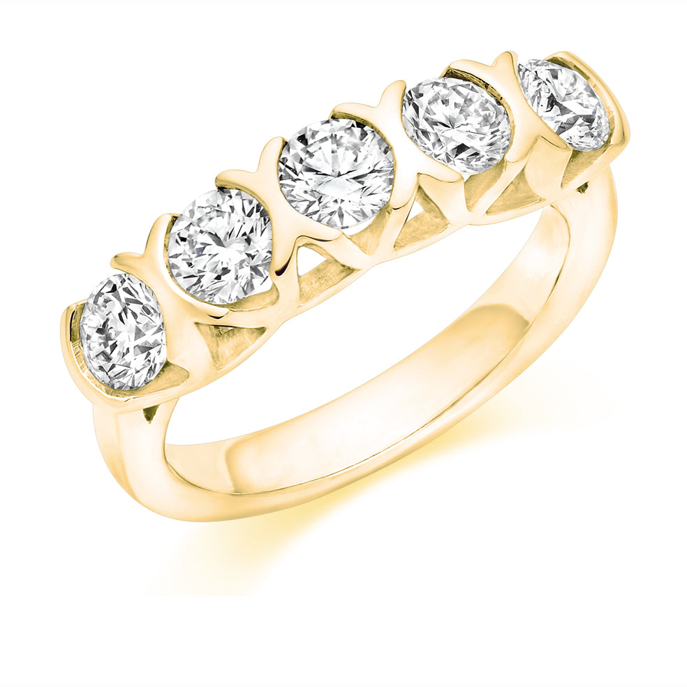 Bar-Set Half Eternity Ring, 1.5ct total in Yellow Gold