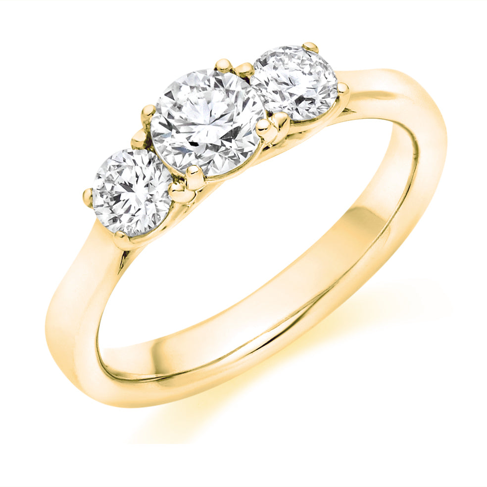 Close-Set Trilogy Round Brilliant Trilogy Ring, 0.5ct in Yellow Gold