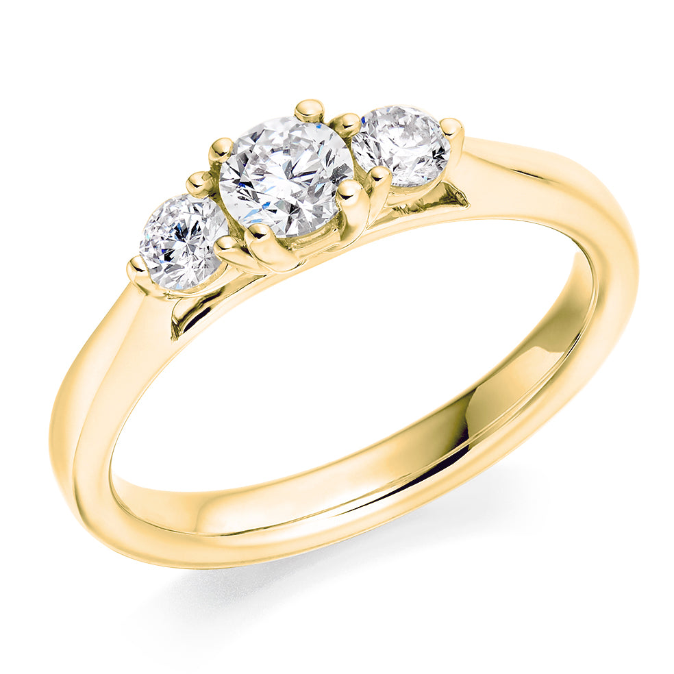 Classic Trilogy Round Brilliant Trilogy Ring, 0.3ct in Yellow Gold
